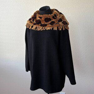Vintage Victoria Harbour Sweater Size 1x Black Brown Animal Scowl Neck Cozy